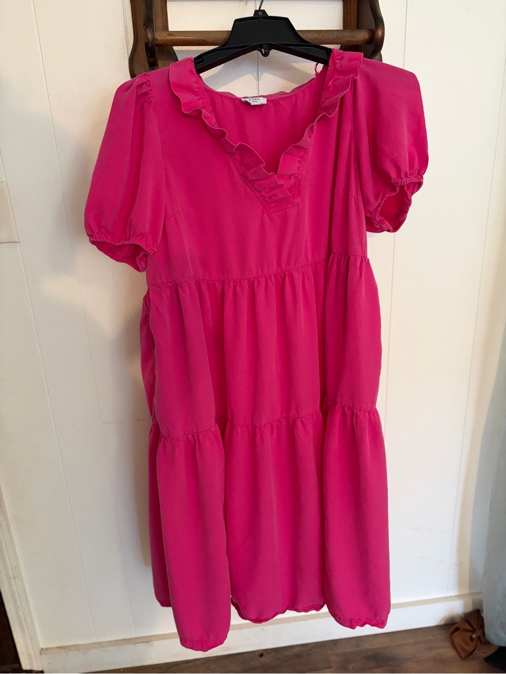 crown & ivy Hot Pink Tiered Ruffle-Trim Dress
